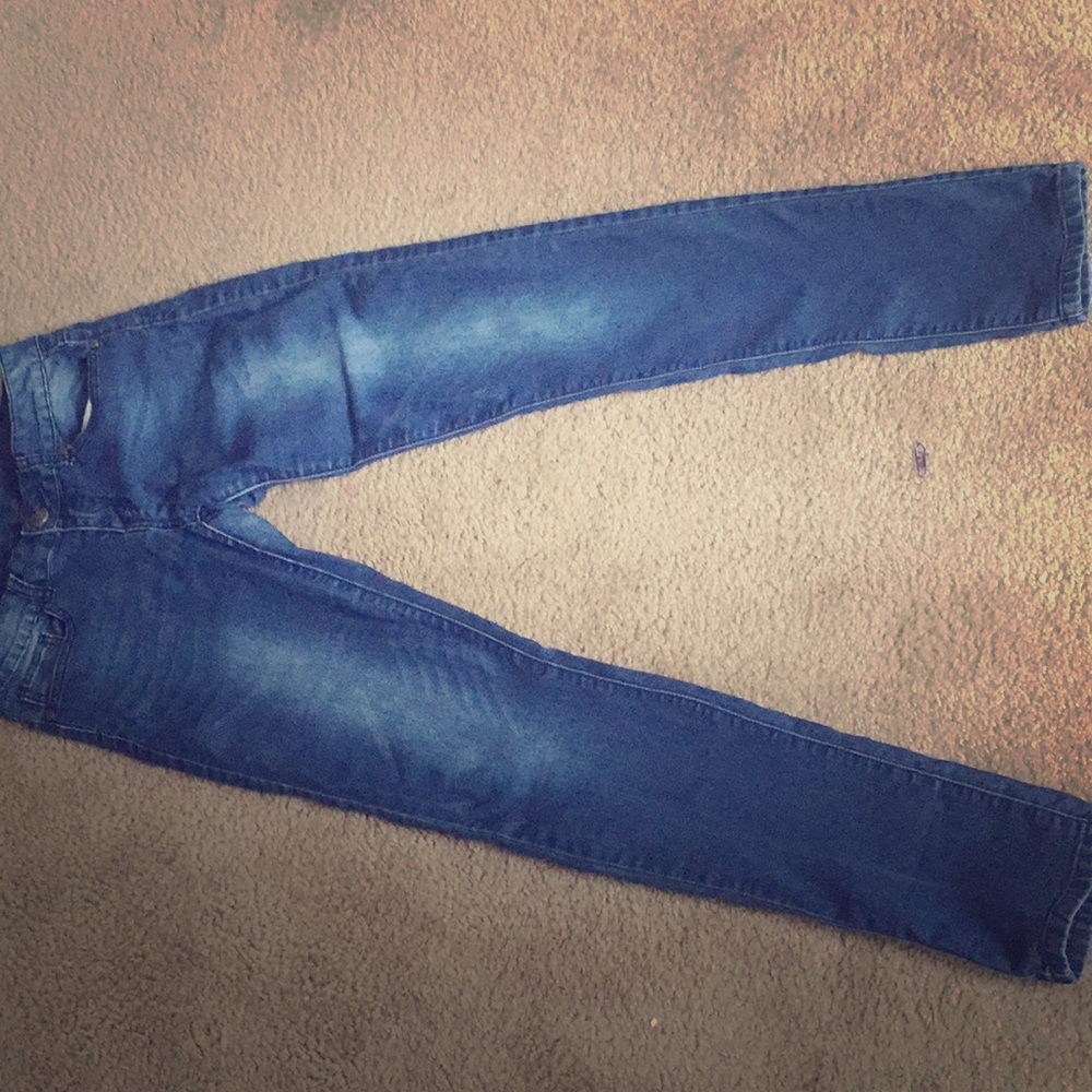 Long dark blue jeans